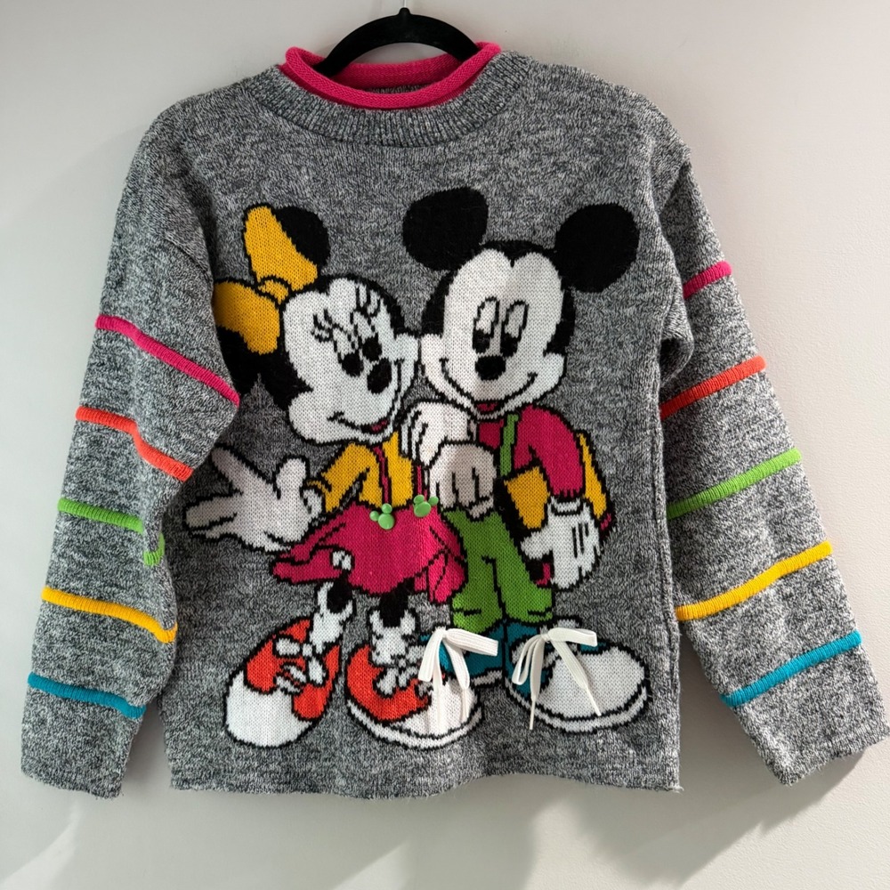 Mickey For Kids Stuff Sweater Kids Large 14 Gray Vintage 90s Mickey Minnie USA